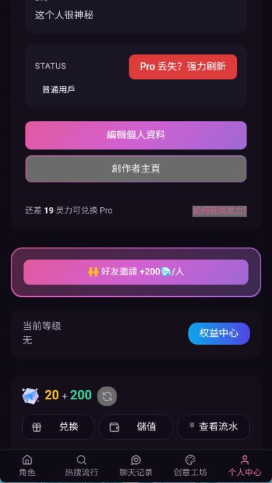 Vsoul AI 个人资料界面
